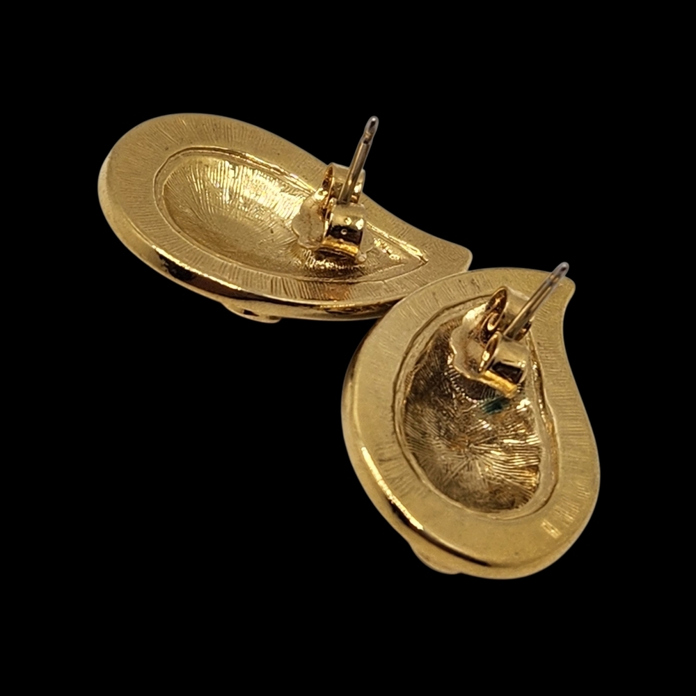 Avon Womens Vintage Gold Tone Teardrop Earrings with Emeral Multicolor Accents - Picture 4 of 7